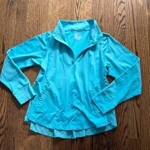 Garb Athletics Blue Floral Laser Cut Quarter Zip Pullover - Large 9-10